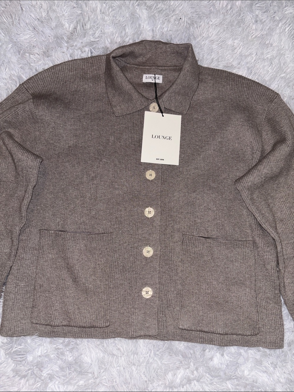 LOUNGE Knitted Oversized Shirt - Warm Grey - Picture 8 of 8
